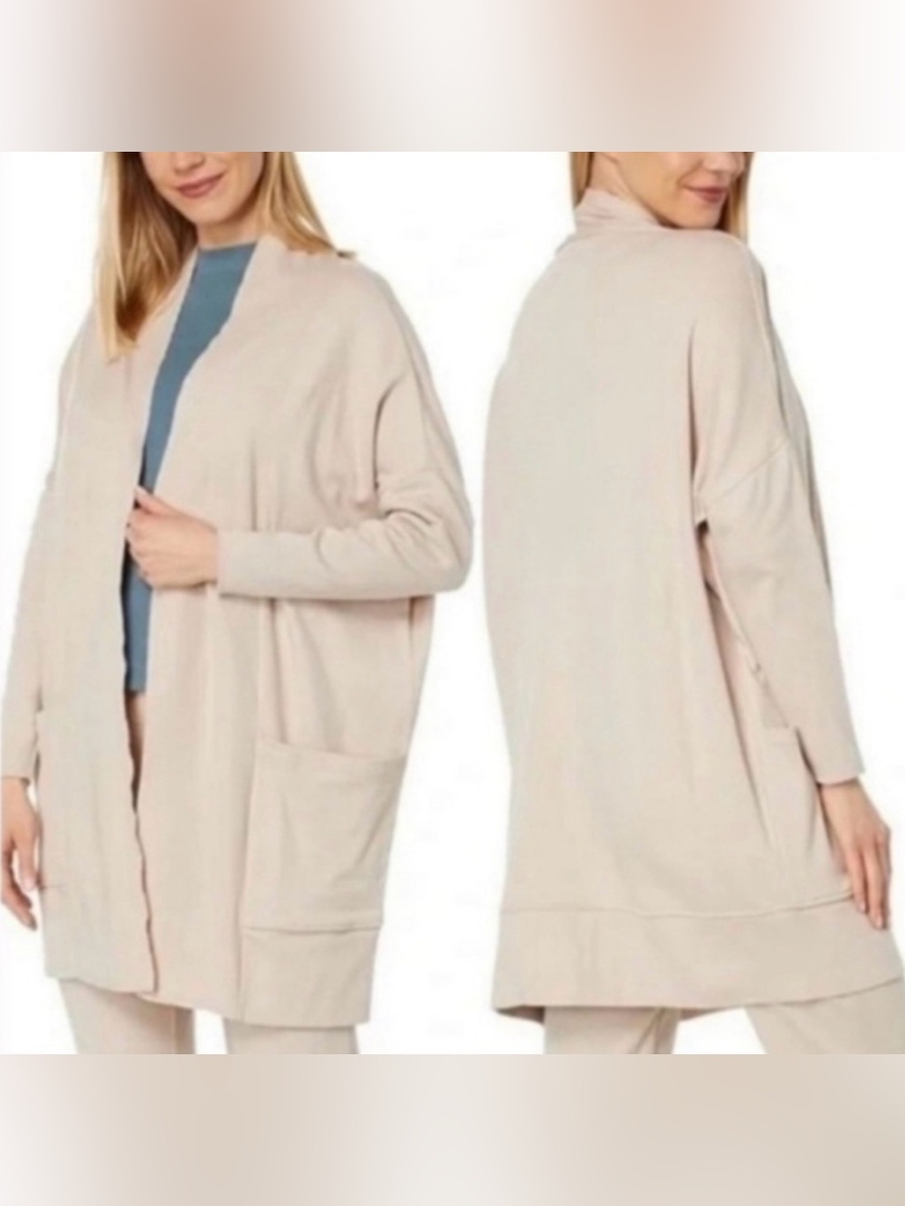 PACT Sz XS/S Airplane Wrap Heathered Cardigan Beige Organic Cotton Pockets